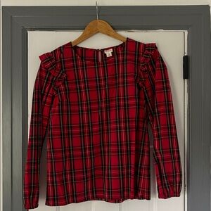 Crew cuts Red Plaid Ruffle Long Sleeve Top